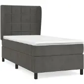 Syfax Cama box spring con colchón terciopelo gris oscuro 80x200 cm