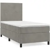 Syfax Cama box spring con colchón terciopelo gris claro 80x200 cm