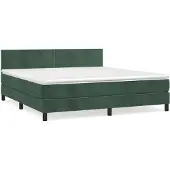 Syfax Cama box spring con colchón terciopelo verde oscuro 180x200 cm
