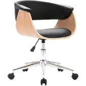 Syfax Silla de oficina giratoria madera curvada cuero sintético negro