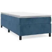 Syfax Cama box spring con colchón terciopelo azul oscuro 90x190 cm