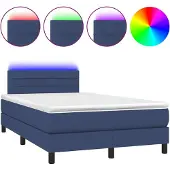 Syfax Cama box spring con colchón y LED tela azul 120x200 cm