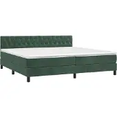 Syfax Cama box spring con colchón terciopelo verde oscuro 200x200 cm