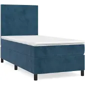 Syfax Cama box spring con colchón terciopelo azul oscuro 90x190 cm