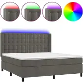 Syfax Cama box spring colchón y LED terciopelo gris oscuro 160x200 cm