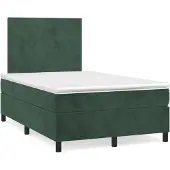Syfax Cama box spring con colchón terciopelo verde oscuro 120x200 cm
