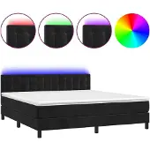Syfax Cama box spring colchón y LED terciopelo negro 160x200 cm