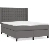 Syfax Cama box spring con colchón cuero sintético gris 140x200 cm