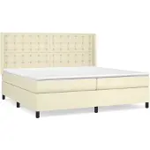 Syfax Cama box spring con colchón cuero sintético crema 200x200 cm