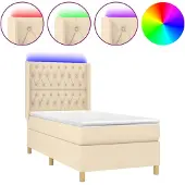 Syfax Cama box spring colchón y luces LED tela crema 80x200 cm