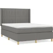 Syfax Cama box spring con colchón tela gris oscuro 140x190 cm