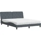 Syfax Cama con colchón terciopelo gris oscuro 160x200 cm