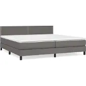 Syfax Cama box spring con colchón cuero sintético gris 200x200 cm