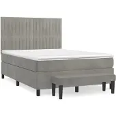 Syfax Cama box spring con colchón terciopelo gris claro 140x200 cm