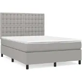 Syfax Cama box spring con colchón tela gris claro 140x200 cm