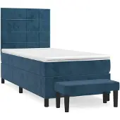 Syfax Cama box spring con colchón terciopelo azul oscuro 80x200 cm