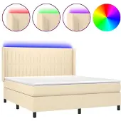 Syfax Cama box spring colchón y luces LED tela crema 160x200 cm
