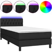 Syfax Cama box spring colchón y luces LED tela negro 90x200 cm