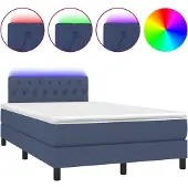 Syfax Cama box spring con colchón y LED tela azul 120x200 cm