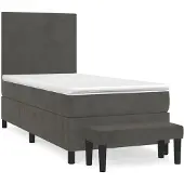 Syfax Cama box spring con colchón terciopelo gris oscuro 90x200 cm