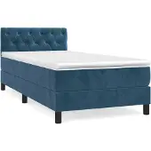 Syfax Cama box spring con colchón terciopelo azul oscuro 80x200 cm