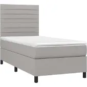 Syfax Cama box spring con colchón tela gris claro 100x200 cm