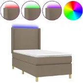 Syfax Cama box spring colchón y luces LED gris taupe 80x200 cm
