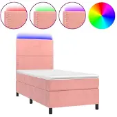 Syfax Cama box spring colchón y LED terciopelo rosa 80x200 cm