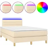 Syfax Cama box spring con colchón y LED tela crema 120x200 cm