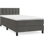 Syfax Cama box spring con colchón terciopelo gris oscuro 80x200 cm