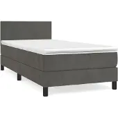 Syfax Cama box spring con colchón terciopelo gris oscuro 80x200 cm