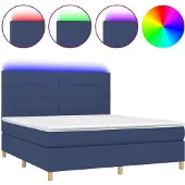 Syfax Cama box spring colchón y luces LED tela azul 180x200 cm