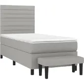 Syfax Cama box spring con colchón tela gris claro 90x190 cm