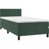 Syfax Cama box spring con colchón terciopelo verde oscuro 80x200 cm