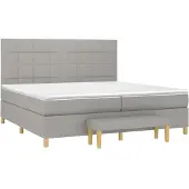 Syfax Cama box spring con colchón tela gris claro 200x200 cm