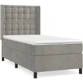Syfax Cama box spring con colchón terciopelo gris claro 100x200 cm