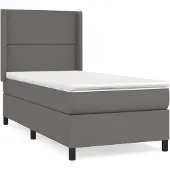 Syfax Cama box spring con colchón cuero sintético gris 100x200 cm