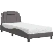 Syfax Cama Viana con colchón cuero sintético gris 80x200 cm