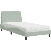 Syfax Cama con colchón terciopelo gris claro 100x200 cm