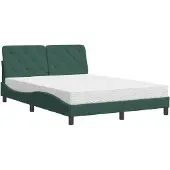 Syfax Cama con colchón terciopelo verde oscuro 140x190 cm