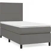 Syfax Cama box spring con colchón cuero sintético gris 90x200 cm