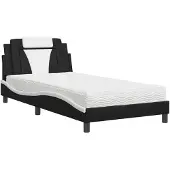 Syfax Cama Viana con colchón cuero sintético negro y blanco 100x200 cm