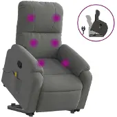 Syfax Sillón reclinable masaje elevable tela microfibra gris oscuro