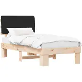 Syfax Estructura de Cama con Cabecera Tapizada Negro 75 x 190 cm