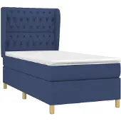 Syfax Cama box spring con colchón tela azul 100x200 cm