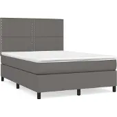 Syfax Cama box spring con colchón cuero sintético gris 140x200 cm