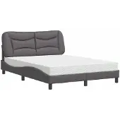 Syfax Cama con colchón Hvar cuero sintético gris 140x190 cm