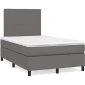 Syfax Cama box spring con colchón cuero sintético gris 120x200 cm