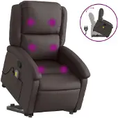 Syfax Sillón reclinable masaje elevable cuero auténtico marrón oscuro
