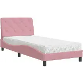 Syfax Cama con colchón terciopelo rosa 90x190 cm
